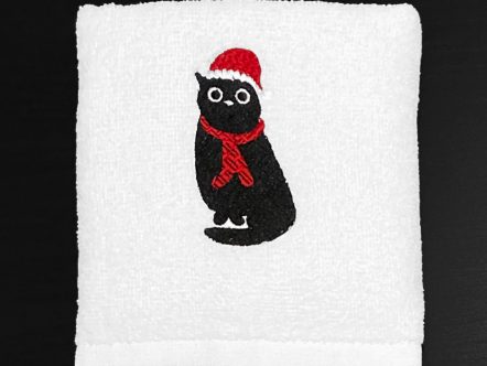 Set de 2 Toallas – Gatito Navideño I - Blanco